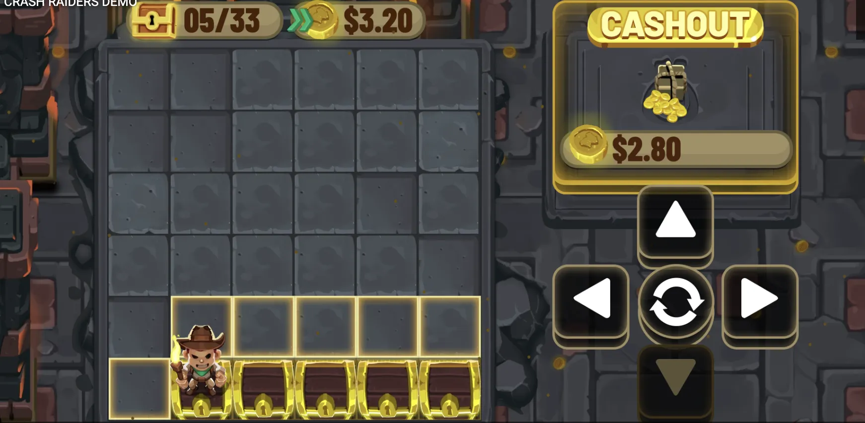 Crash Raiders gameplay screenshot showing grid mechanics