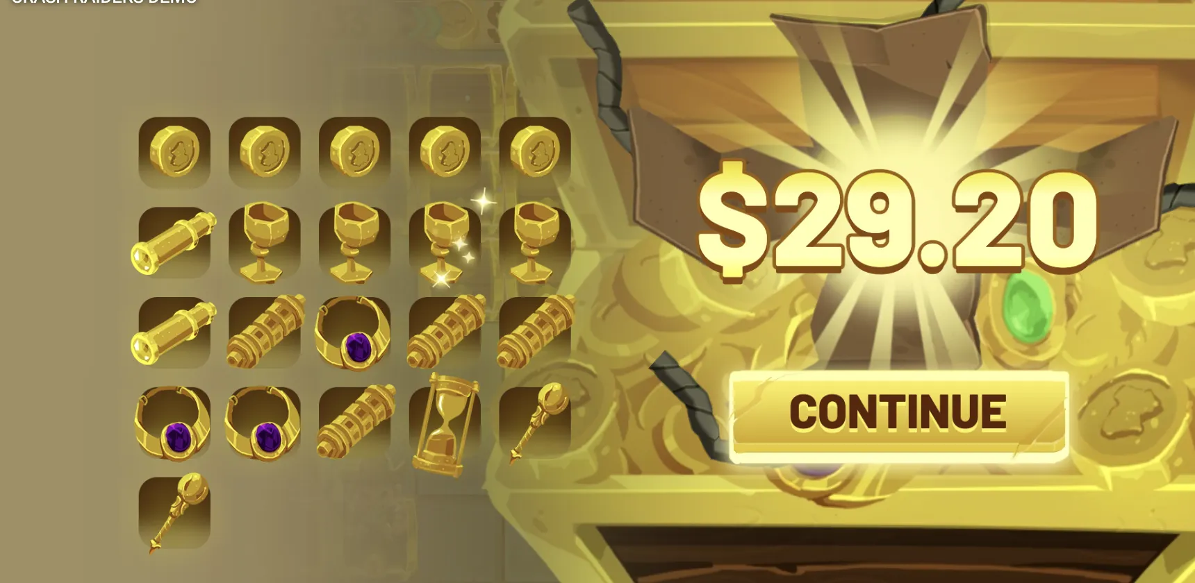 Crash Raiders multiplier display showing accumulated prize values