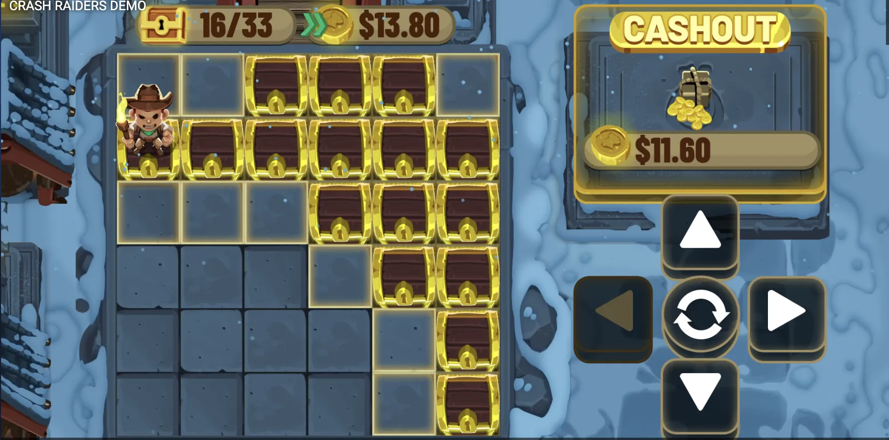 Crash Raiders paytable showing prize values and grid configuration
